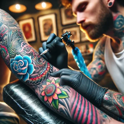 alt= "Tattoo artist at work in one of the best tattoo shops in Las Vegas"
