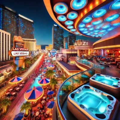 alt= "Dining and entertainment near Las Vegas hotel suites with jacuzzi"