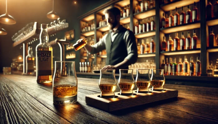 alt= "Whiskey flight in one of the best whiskey bars in Las Vegas"