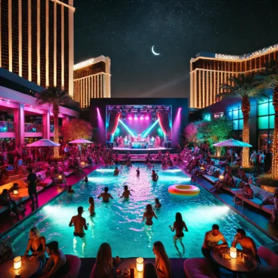 alt= "Evening pool party for adults in Las Vegas"