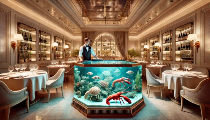 alt= "Live seafood tank at one of the best seafood restaurants in Las Vegas"