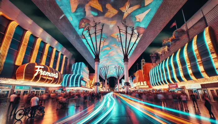 alt= "Fremont Street at night"