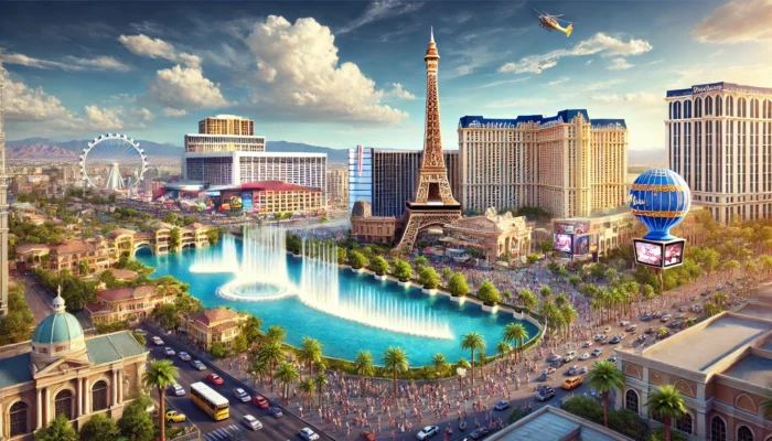 alt= "Attractions on the Las Vegas Strip"