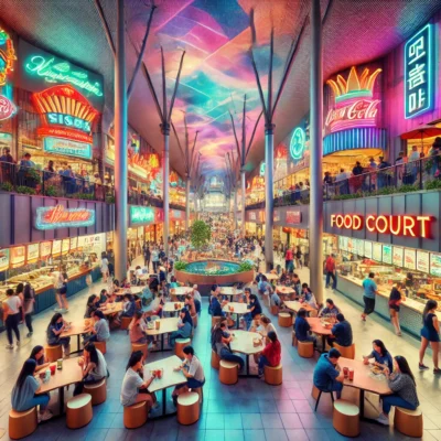 alt= "A busy food court in Las Vegas"