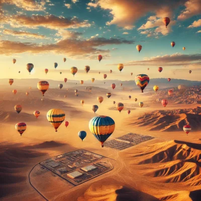 alt= "Hot air balloons over the  Las Vegas Desert"