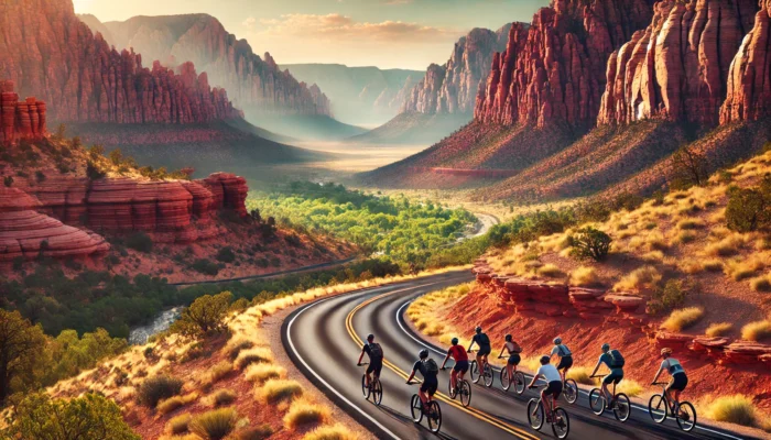 alt= "Cyclists exploring Red Rock Canyon on a budget"