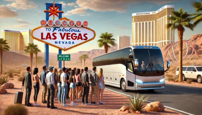 alt= "Modern charter bus in Las Vegas"