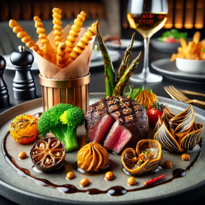 alt= "Dining at an off-strip steakhouse, Las Vegas"