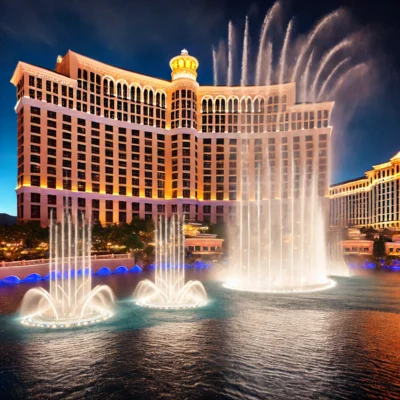 alt= "Bellagio Fountains at night"