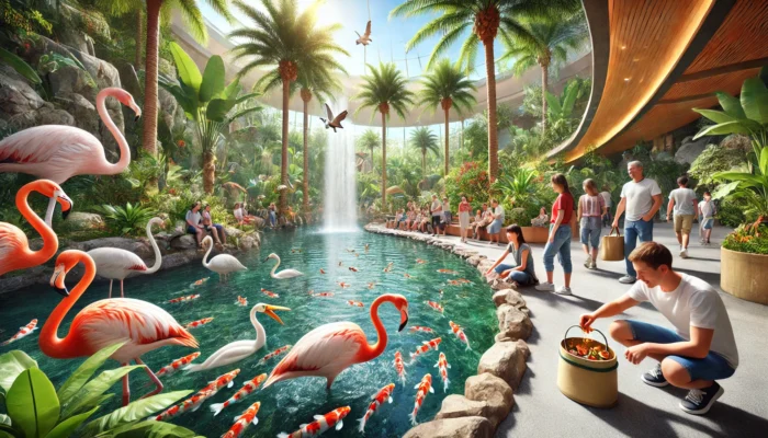 alt= "Visitors at the Wildlife Habitat, Flamingo Hotel"