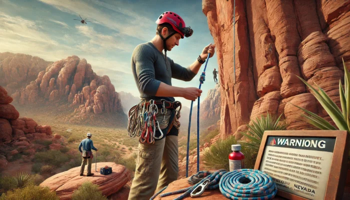 alt= "Rock climbing safety in Red Rock Canyon"
