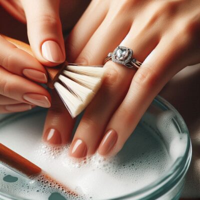 alt= "Cleaning a custom engagement ring"