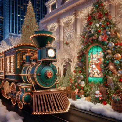 alt= "Holiday decorations on the Las Vegas Strip"
