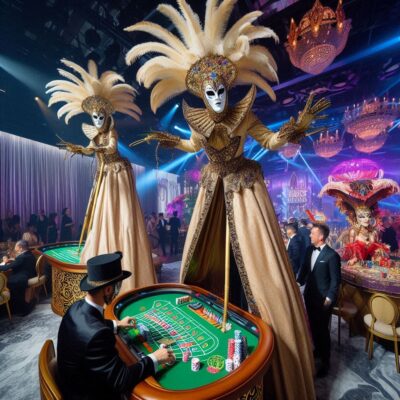 alt= "Mardi Gras Performers in Las Vegas"