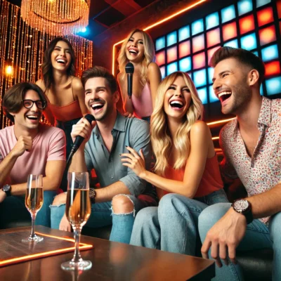 alt= "Friends enjoying a night in one of the top bars for karaoke lovers in Las Vegas"