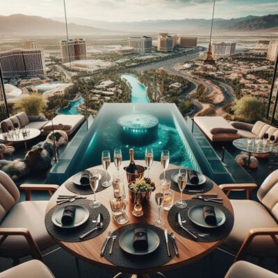 alt= "Luxury dining after a Las Vegas helicopter tour with champagne"