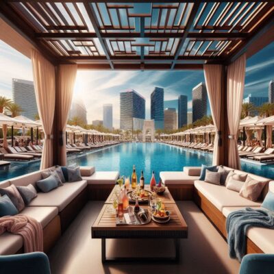alt= "Luxury cabana at a Las Vegas pool"