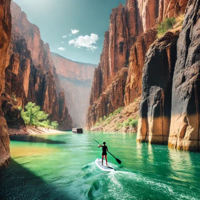 alt= "Paddleboarding on the Colorado River"