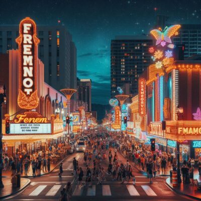 alt= "Fremont Street at night"