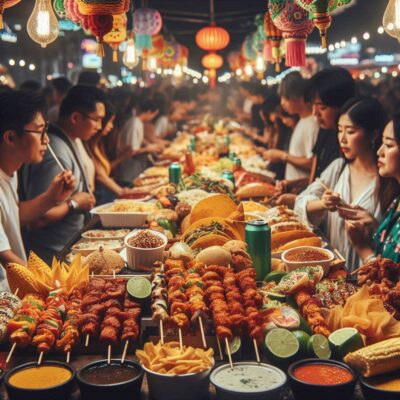 alt= "Food stall at a summer night market in Las Vegas"