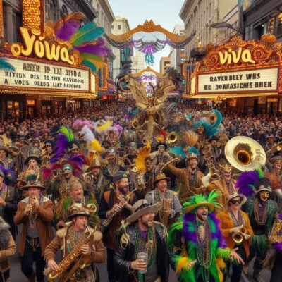 Alt= "Mardi Gras parade on Fremont Street, Las Vegas"