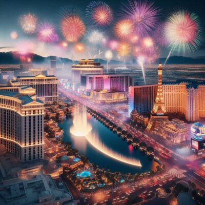 alt= "Las Vegas Strip at night on New Year"