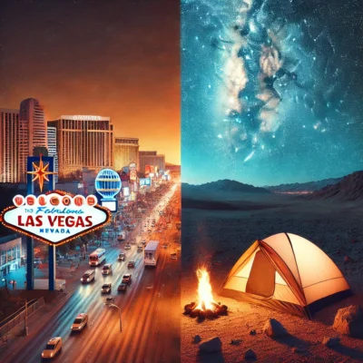 alt= "Combining desert camping with the Las Vegas Strip"