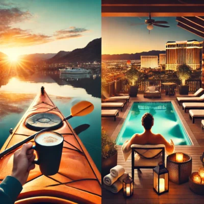 alt= "Before ad after kayaking near Las Vegas"