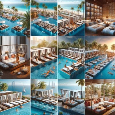 alt= "Different poolside cabanas in Las Vegas"