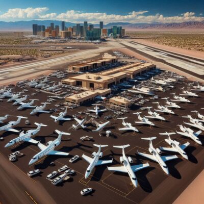 alt= "Private jet terminal at Harry Reid International Airport"