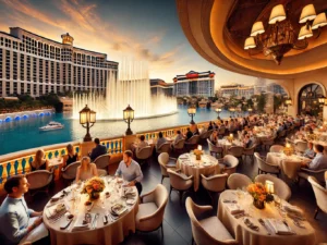 alt= "Spago outdoor dining at Bellagio Las Vegas"