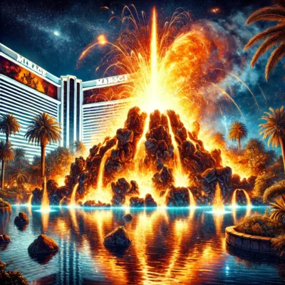 alt= "Mirage hotel volcano"