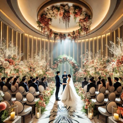 alt= "Wedding ceremony at The Wedding Chapel at ARIA"