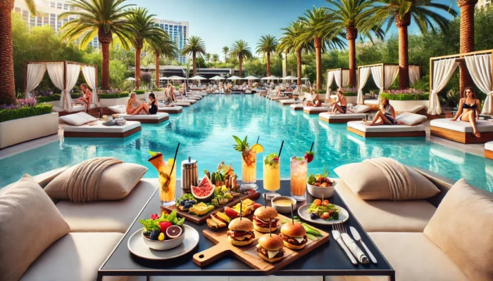 alt= "Poolside dining at The Cosmopolitan"