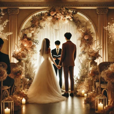 alt= "A wedding ceremony in Lucky Little Chapel"