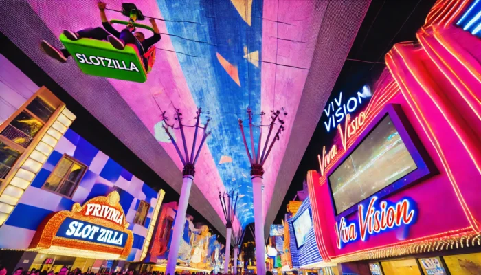 alt= "SlotZilla Zipliner on Fremont Street"