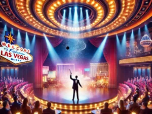 alt= "A magician on stage in las Vegas"