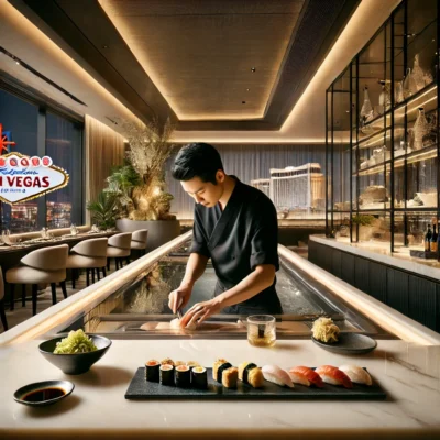 alt= "Omakase setup at the best sushi restaurants in Las Vegas"