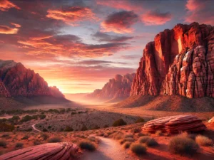 alt= "the sunrise over Red Rock Canyon"